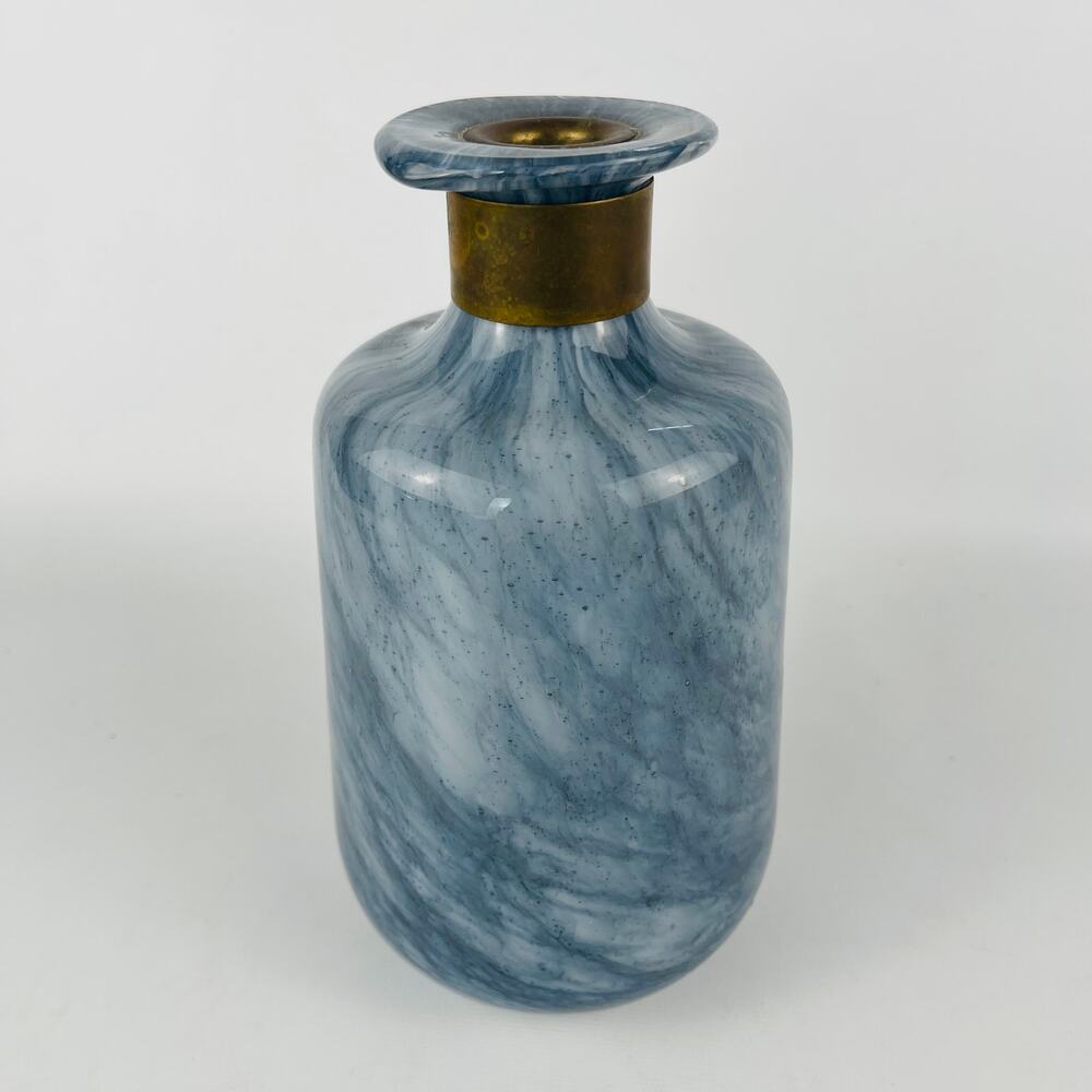 Art Glass Blue Marble Glass Decanter / Vase 7 3/4” x 4” Dara